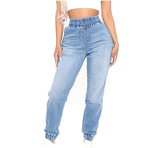 KOG Gutscheine Jeans Damen Jeanshose Hose Y2K Mom Jeans Damen Baumwolle Mode Cargo Hose Frauen Outdoorhose Bequeme Weites Bein Stoffhose Lose Wanderhosen Amazon Gutschein Hellblau XXL von KOG