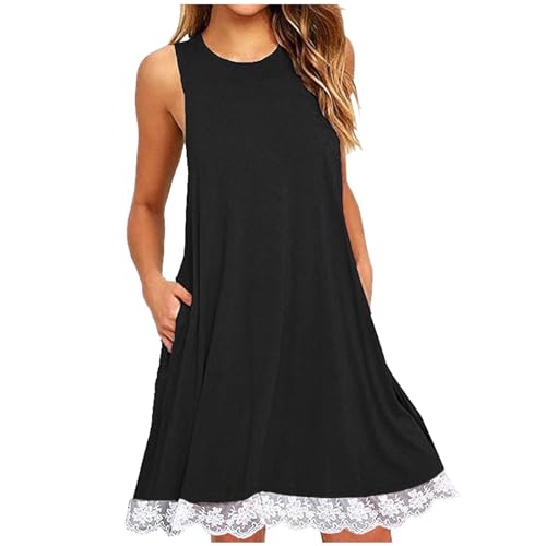 KOG Gutscheine Sommerkleid Sommerkleider Damen Elegant Boho Kleid Einfarbige Teenager Tunika Kleidung Sommerkleider Elegante Freizeitkleid Baumwolle Kleid Hochzeitsgast Sale Angebote Schwarz L von KOG