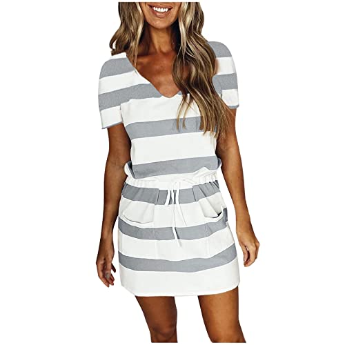 KOG Gutscheine Sommerkleider Damen Sommerkleid 2025 Kleider Grafik Teenager Casual Kleidung Hawaii Kleid Weiße Strandkleider Festkleider Baumwolle Hochzeitsgast Kleid Amazon Gutschein Grau L von KOG