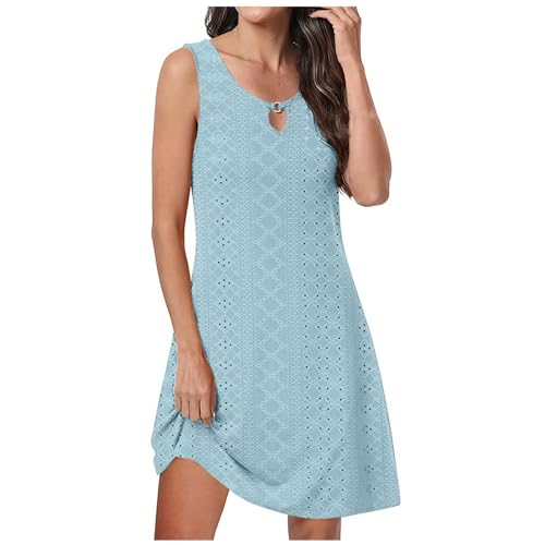 KOG Gutscheine Sommerkleider Sommerkleid Damen Basic Hemdkleid Einfarbig Frauen 2024 Oberteile Sommerkleider Mode Frauen Kleid Tshirt Kleid Baumwolle Abendkleid Hochzeit Prime Hellblau XL von KOG