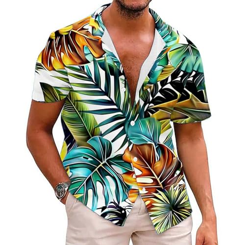 KOG Hawaii Hemd Männer Freizeithemd Herren Freizeithemden Tie-Dye Muster Hawaiihemd 2025 Baumwolle Warehouse Deal Sommerhemd Freizeit Tshirts Junge Loose Fit Unterhemd Prime Mehrfarbig M von KOG