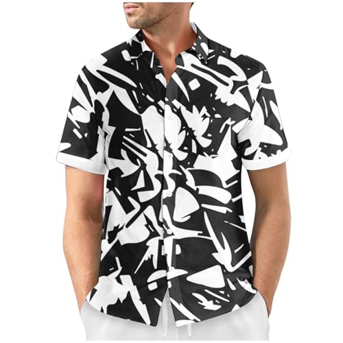 KOG Hawaii Hemd Männer Hemd Herren Hemden Grafik Drucken Sommerhemd Basic Baumwolle Oberteile Amazon Warehouse Deal Freizeithemd Vintage Oberteil Junge Slim Fit Sporthemd Angebote Schwarz 4XL von KOG