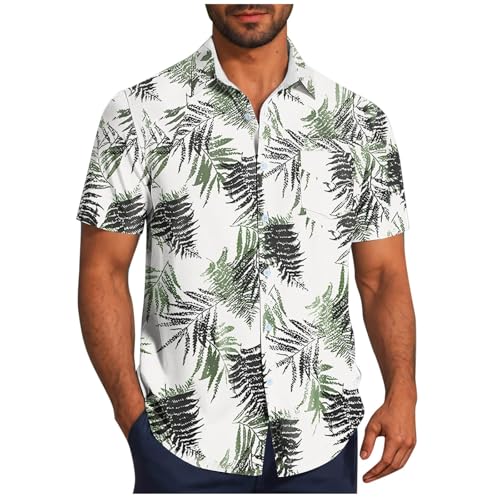 KOG Hawaii Hemd Männer Herrenhemd Herren Oberteile Grafik Sporthemd Fashion Baumwolle Freizeithemd Angebote Jungen Kurzarmhemd Vintage Arbeitsshirt Junge Sommer Kleidung Gutschein Weiß XL von KOG