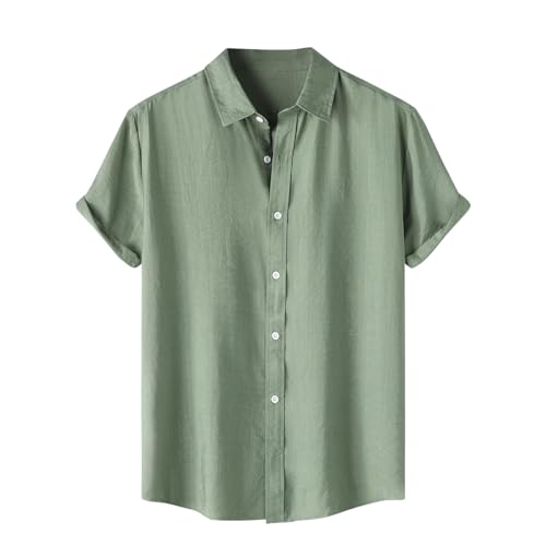 KOG Hemd Herren Sommer Sommerhemd Männer Freizeithemd Einfarbig T-Shirt Freizeit Baumwolle Tshirt Outlet Angebote Junge Tshirts Bequemes Sweatshirt Teenager Casual Tops Gutscheine Grün XXL von KOG