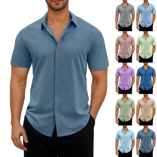 KOG Hemd Herren Sommer Sporthemd Männer Oberteile Einfarbig Arbeitsshirt Retro Baumwolle Tshirts Outlet Angebote Jungen Kurzarmhemd Bequemes Top Loose Fit Sportshirt Angebote Marine M von KOG