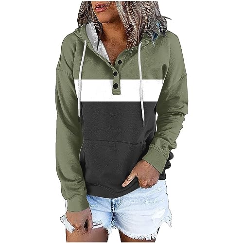 KOG Hoodie Damen Baumwolle Hooded Sweatshirt Einfarbig Sweatshirt mit Kapuze Casual Oberteil Frauen Hoodies Fashion Bekleidung 2025 Teenager Mädchen Warmes Slim Fit Pullover Kleidung Armeegrün M von KOG