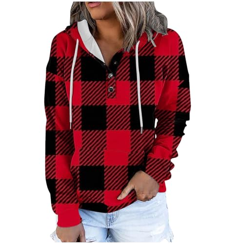 KOG Hoodie Damen Baumwolle Hooded Sweatshirt Einfarbig Sweatshirt mit Kapuze Winter Pullover Teenager Mädchen Kapuzenpullover Warmes Vintage Fashion Lose Langarmshirt Sale Damen Rot M von KOG