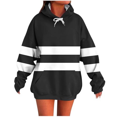 KOG Hoodie Damen Baumwolle Hooded Sweatshirt Einfarbige Hoodies 2025 Sweatshirt mit Kapuze Teenager Mädchen Oberteil Mode Oberteile Basic Frau Freizeit Regular Kleidung Bekleidung Schwarz L von KOG