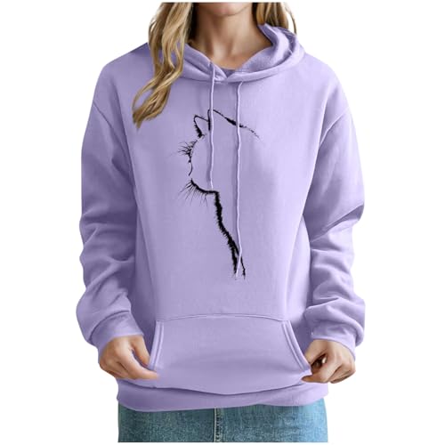 KOG Hoodie Damen Baumwolle Hooded Sweatshirt Einfarbige Kapuzenpullover 2025 Sweatshirt mit Kapuze Frauen Hoodies Elegant Teenager Mädchen Winter Oversize Kleidung Oberteile Lila S von KOG