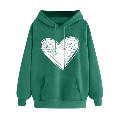 KOG Hoodie Damen Baumwolle Hooded Sweatshirt Einfarbige Sweatshirt mit Kapuze Mode Kapuzenpullover Frauen Oberteil Basic Warmes Teenager Mädchen Locker Langarmshirt Grün L von KOG