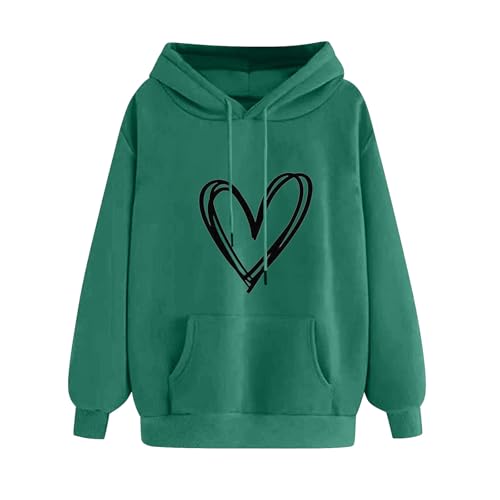 KOG Hoodie Damen Baumwolle Hooded Sweatshirt Einfarbige Sweatshirt mit Kapuze Warm Oberteile Bekleidung Warmes Kleidung Warme Frau Elegant Oversize Pullover Grün XXL von KOG