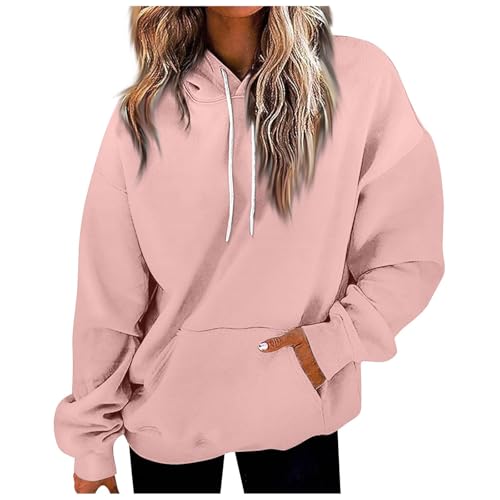 KOG Hoodie Damen Baumwolle Hooded Sweatshirt Einfarbige Sweatshirt mit Kapuze Warme Kleidung Teenager Mädchen Hoodies Casual Oberteile Elegante Frauen 2025 Oversized Bekleidung Rosa S von KOG
