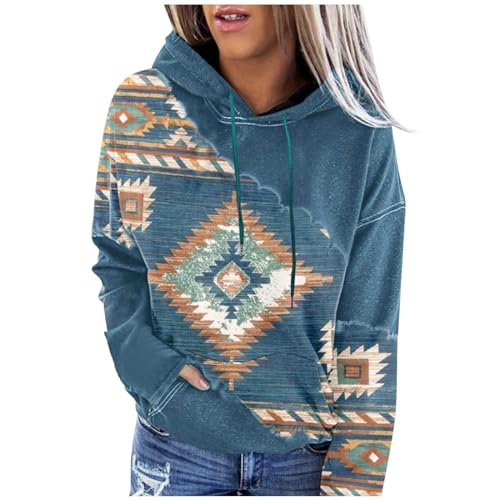 KOG Hoodie Damen Baumwolle Hooded Sweatshirt Grafik Sweatshirt mit Kapuze Elegant Pullover Kleidung Elegante Kapuzenpullover Casual Frauen Warm Oversized Oberteil Gutschein Blau M von KOG