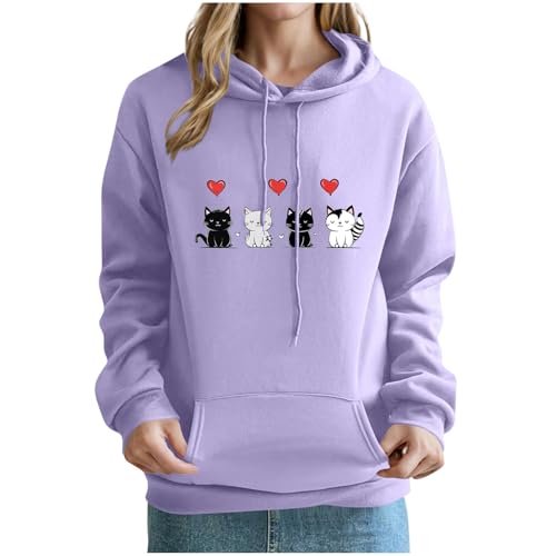 KOG Hoodie Damen Baumwolle Hooded Sweatshirt Hunde-Drucken Kapuzenpullover Basic Pullover Teenager Mädchen Oberteil Elegante Oberteile Warm Frauen Freizeit Locker Hoodies Bekleidung Lila XXL von KOG