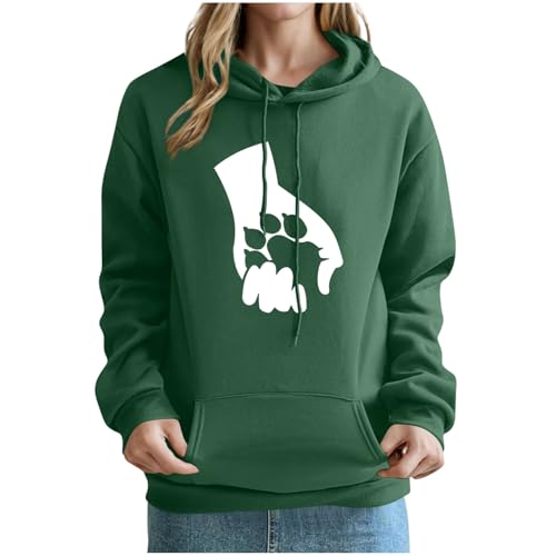 KOG Hoodie Damen Baumwolle Hooded Sweatshirt Katzen-Print Sweatshirt mit Kapuze 2025 Hoodies Frauen Warmes Kleidung Warm Teenager Mädchen Winter Locker Langarmshirt Bekleidung Armeegrün S von KOG