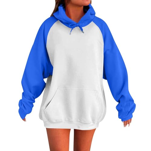 KOG Hoodie Damen Baumwolle Hoodies Einfarbig Hooded Sweatshirt Basic Oberteile Teenager Mädchen Bekleidung Casual Langarmshirt Winter Frau Fashion Oversize Kapuzenpullover Oberteil Blau M von KOG