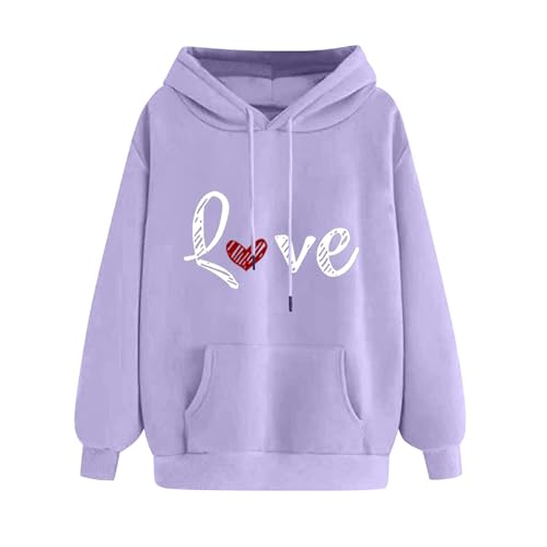 KOG Hoodie Damen Baumwolle Hoodies Einfarbig Hooded Sweatshirt Winter Pullover Frauen Oberteile Freizeit Langarmshirt Retro Elegant Oversized Kapuzenpullover Lila XXL von KOG