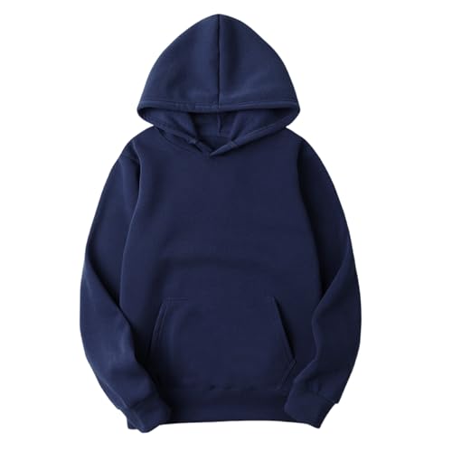 KOG Hoodie Damen Baumwolle Hoodies Einfarbig Kapuzenpullover Mode Sweatshirt mit Kapuze Frauen Oberteile Casual Hooded Sweatshirt Retro Oversize Blitzangebote des Tages Marine XXL von KOG