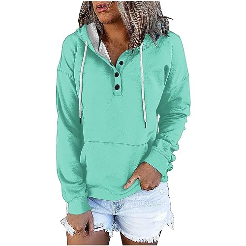 KOG Hoodie Damen Baumwolle Hoodies Einfarbig Sweatshirt mit Kapuze 2025 Bekleidung Frauen Pullover Vintage Kapuzenpullover Elegante Große Größen Langarmshirt Hooded Sweatshirt Hellblau M von KOG
