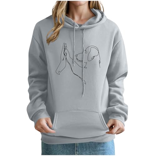 KOG Hoodie Damen Baumwolle Hoodies Einfarbig Sweatshirt mit Kapuze Warme Hooded Sweatshirt Oberteile Vintage Pullover Elegante Frauen Freizeit Locker Oberteil Kapuzenpullover Grau M von KOG