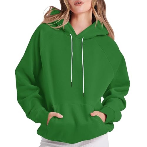 KOG Hoodie Damen Baumwolle Hoodies Einfarbige Hooded Sweatshirt Elegant Kapuzenpullover Teenager Mädchen Sweatshirt mit Kapuze Fashion Oberteil Elegante Frau Pullover Oberteile Grün M von KOG