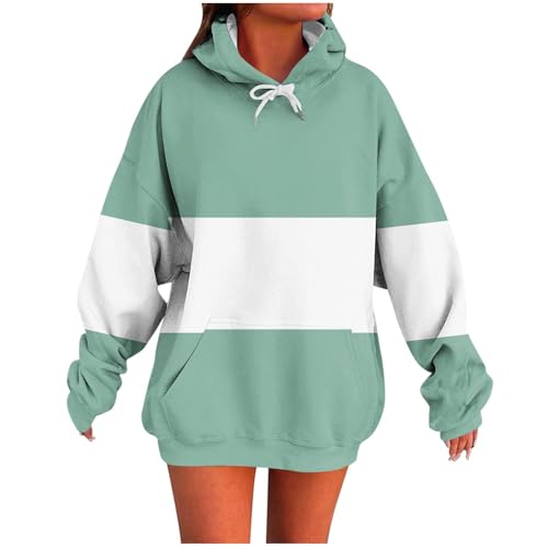 KOG Hoodie Damen Baumwolle Hoodies Einfarbige Hooded Sweatshirt Warm Pullover Teenager Mädchen Sweatshirt mit Kapuze Langarmshirt Warmes Frauen Basic Locker Bekleidung Oberteile Grün M von KOG