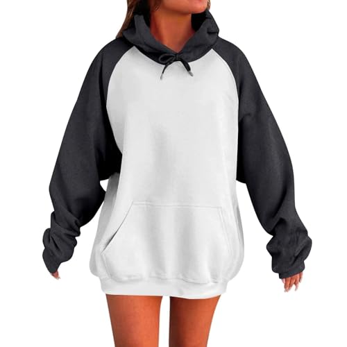 KOG Hoodie Damen Baumwolle Hoodies Einfarbige Sweatshirt mit Kapuze 2025 Kapuzenpullover Teenager Mädchen Fashion Bekleidung Casual Elegant Oversize Kleidung Hooded Sweatshirt Schwarz M von KOG