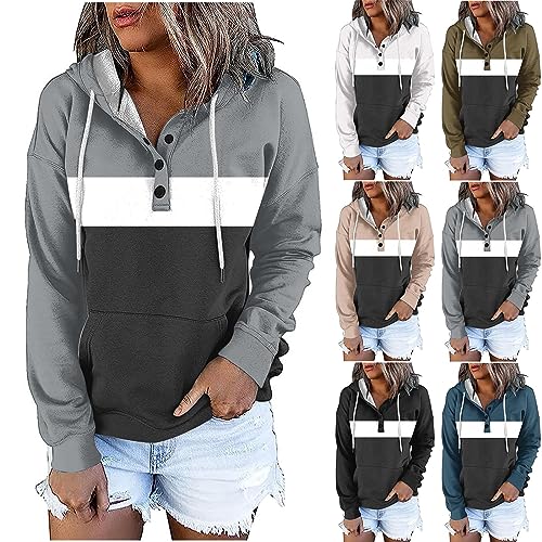 KOG Hoodie Damen Baumwolle Hoodies Einfarbige Sweatshirt mit Kapuze Mode Pullover Frau Hooded Sweatshirt Elegant Oberteile Warmes Teenager Mädchen Basic Langarmshirt Oberteil Grau M von KOG