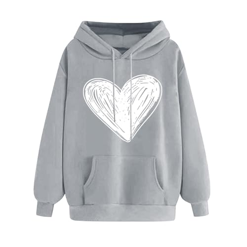 KOG Hoodie Damen Baumwolle Kapuzenpullover Einfarbig Hooded Sweatshirt Warmes Oberteil Bekleidung Mode Pullover Teenager Mädchen Winter Oversize Langarmshirt Grau L von KOG