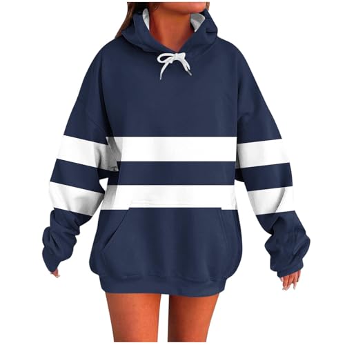 KOG Hoodie Damen Baumwolle Kapuzenpullover Einfarbig Hoodies 2025 Sweatshirt mit Kapuze Frau Pullover Oberteile Warme Teenager Mädchen Elegante Oversize Bekleidung Langarmshirt Blau XXL von KOG