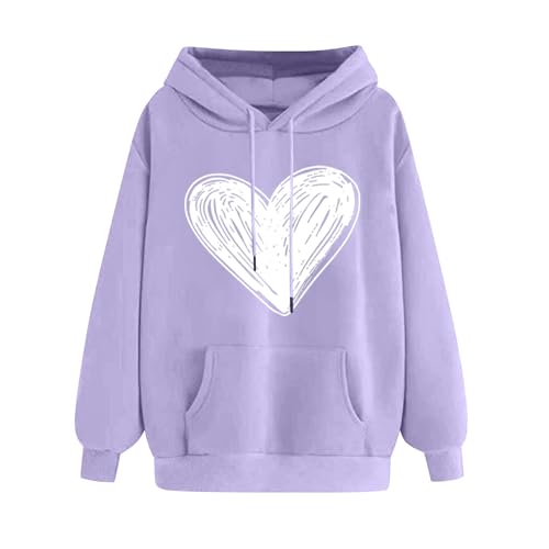 KOG Hoodie Damen Baumwolle Kapuzenpullover Einfarbig Hoodies Mode Hooded Sweatshirt Pullover Elegante Kleidung Basic Teenager Mädchen Retro Lose Sweatshirt mit Kapuze Lila XXL von KOG