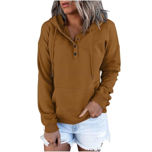 KOG Hoodie Damen Baumwolle Kapuzenpullover Einfarbig Sweatshirt mit Kapuze Warmes Kleidung Frauen Hoodies Casual Pullover Fashion Frau Mode Oversized Langarmshirt Bekleidung Gold XL von KOG