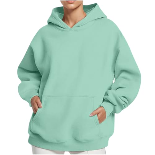 KOG Hoodie Damen Baumwolle Kapuzenpullover Einfarbige Hoodies Basic Sweatshirt mit Kapuze Frau Vintage Bekleidung Freizeit Frauen Fashion Locker Langarmshirt Hooded Sweatshirt Mintgrün M von KOG