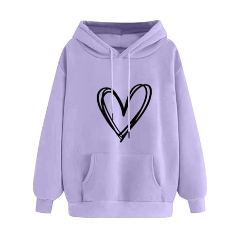 KOG Hoodie Damen Baumwolle Sweatshirt mit Kapuze Einfarbig Hooded Sweatshirt Basic Bekleidung Frauen Hoodies Retro Oberteil Frau Elegante Oversize Langarmshirt Lila M von KOG