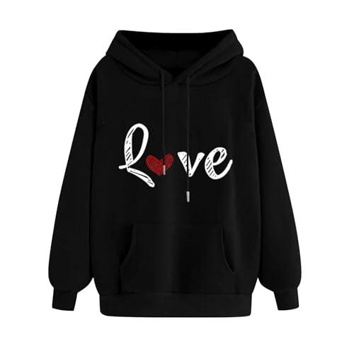 KOG Hoodie Damen Baumwolle Sweatshirt mit Kapuze Einfarbig Hooded Sweatshirt Mode Kapuzenpullover Frau Winter Bekleidung Warme Frauen Oversize Kleidung Schwarz S von KOG