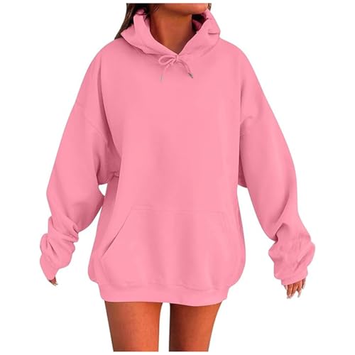 KOG Hoodie Damen Baumwolle Sweatshirt mit Kapuze Einfarbig Hooded Sweatshirt Warm Frau Kapuzenpullover Freizeit Oberteile Winter Frauen Elegante Große Größen Kleidung Oberteil Rosa S von KOG