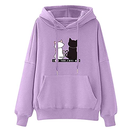 KOG Hoodie Damen Baumwolle Sweatshirt mit Kapuze Einfarbig Hooded Sweatshirt Warmes Oberteil Frauen Kleidung Vintage Pullover Retro Frau Warm Regular Bekleidung Lila L von KOG