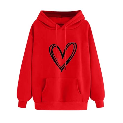 KOG Hoodie Damen Baumwolle Sweatshirt mit Kapuze Einfarbig Hooded Sweatshirt Winter Teenager Mädchen Bekleidung Retro Oberteile Elegant Frau Warme Oversize Pullover Rot S von KOG
