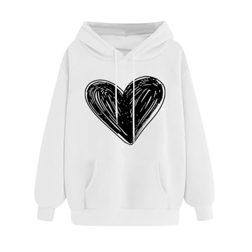 KOG Hoodie Damen Baumwolle Sweatshirt mit Kapuze Einfarbig Hoodies Basic Kapuzenpullover Fashion Oberteile Elegant Frauen Retro Oversize Bekleidung Warehouse Deals Angebote Weiß S von KOG