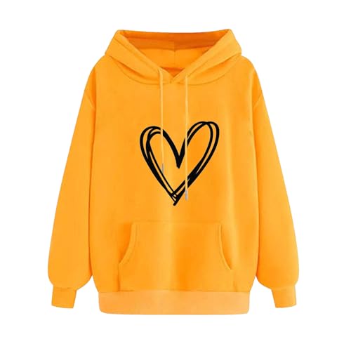 KOG Hoodie Damen Baumwolle Sweatshirt mit Kapuze Einfarbig Hoodies Casual Pullover Teenager Mädchen Kleidung Oberteil Basic Frauen Vintage Oversized Oberteile Gelb L von KOG