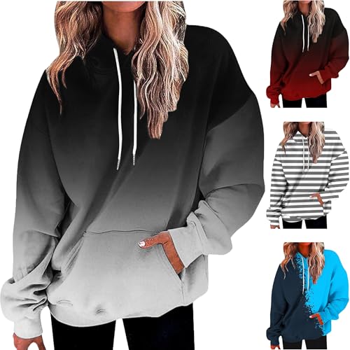 KOG Hoodie Damen Baumwolle Sweatshirt mit Kapuze Einfarbig Hoodies Warmes Pullover Teenager Mädchen Oberteile Freizeit Elegant Frauen Warm Große Größen Kleidung Outlet Angebote Schwarz M von KOG