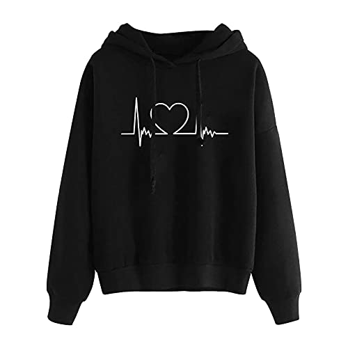 KOG Hoodie Damen Baumwolle Sweatshirt mit Kapuze Einfarbige Hooded Sweatshirt Warme Hoodies Frauen Kleidung Winter Oberteile Freizeit Frau Warmes Oversize Langarmshirt Schwarz S von KOG