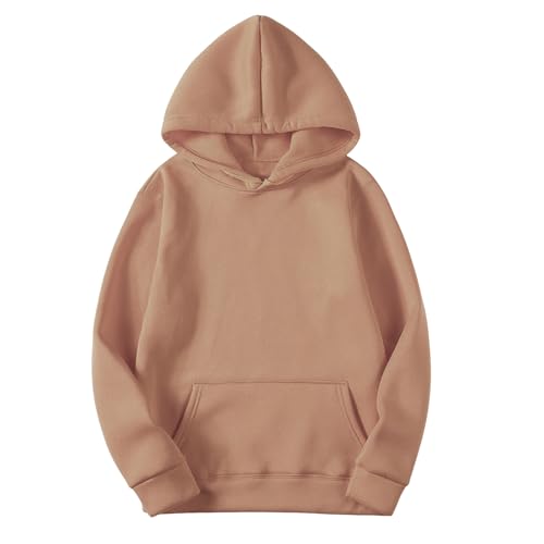 KOG Hoodie Damen Baumwolle Sweatshirt mit Kapuze Einfarbige Hoodies Basic Oberteile Frau Kapuzenpullover Fashion Bekleidung Freizeit Frauen Warm Lose Pullover Beige XL von KOG