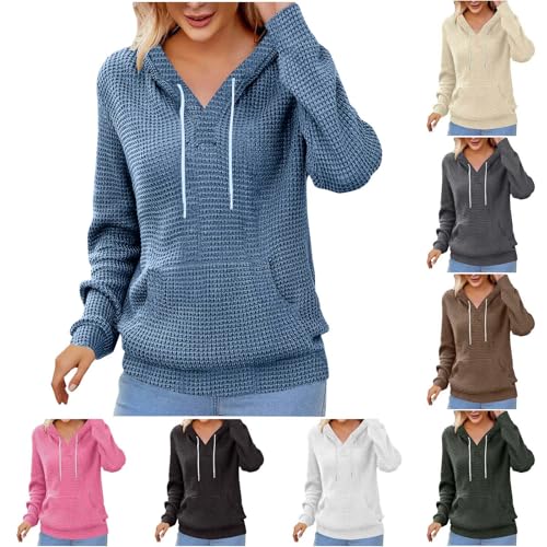 KOG Hoodie Damen Baumwolle Sweatshirt mit Kapuze Einfarbige Hoodies Warme Bekleidung Teenager Mädchen Hooded Sweatshirt Winter Pullover Mode Frau Casual Locker Kleidung Oberteil Marine XXL von KOG