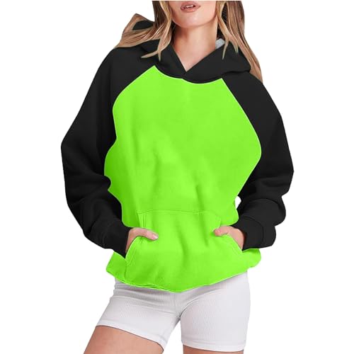 KOG Hoodie Damen Baumwolle Sweatshirt mit Kapuze Einfarbige Kapuzenpullover 2025 Pullover Frau Kleidung Elegant Langarmshirt Casual Teenager Mädchen Warme Oversize Hoodies Oberteil Grün M von KOG