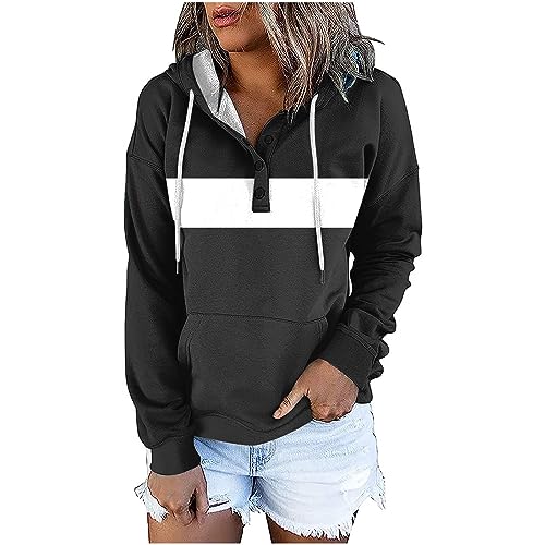 KOG Hoodie Damen Baumwolle Sweatshirt mit Kapuze Einfarbige Kapuzenpullover Mode Hoodies Teenager Mädchen Bekleidung Warm Langarmshirt Retro 2025 Lose Oberteil Hooded Sweatshirt Schwarz M von KOG