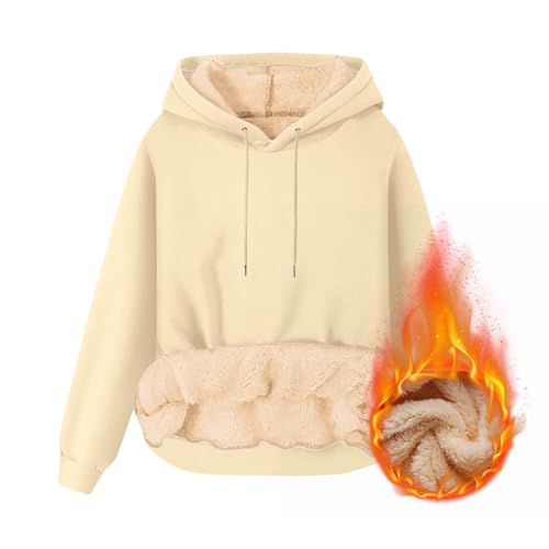KOG Hoodie Damen Fleecepullover Sweatshirt mit Kapuze Einfarbig Kapuzenpullover Warmes Oberteile Hoodies Elegante Frau Outlet Amazon Slim Fit Langarmshirt Angebote des Tages Heute Beige S von KOG