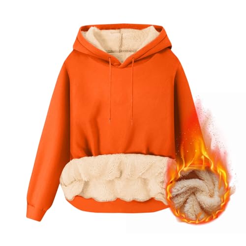 KOG Hoodie Damen Fleecepullover Sweatshirt mit Kapuze Einfarbige Hooded Sweatshirt Casual Oberteil Oberteile Fashion Kleidung Elegant Frau Angebote Große Größen Bekleidung Orange M von KOG