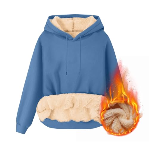 KOG Hoodie Damen Fleecepullover Sweatshirt mit Kapuze Einfarbige Hooded Sweatshirt Elegant Frauen Oberteil Warmes Hoodies Basic Teenager Mädchen Sale Damen Locker Pullover Prime Marine S von KOG