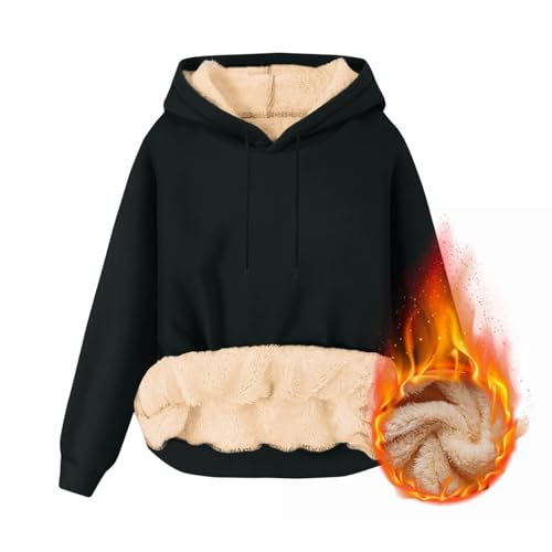KOG Hoodie Damen Fleecepullover Sweatshirt mit Kapuze Einfarbige Hoodies Mode Kleidung Frau Bekleidung Basic Langarmshirt Warme Frauen Outlet Angebote Oversize Oberteile Angebote Schwarz L von KOG